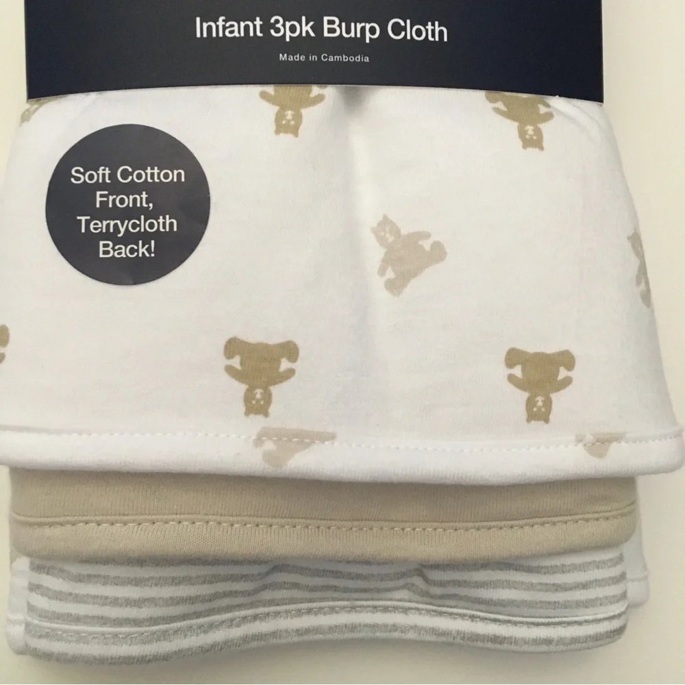 Baby Burp Cloths Set of 3 Soft and Absorbent Bear Print NEW | Baby Gap